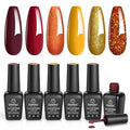 beetles Gel Polish Set Gel Nail Polish 6 Colors Burgundy Brown Yellow Glitter Orange Gold Nail Polish UV LED Nail Lamp Home DIY Manicure Nail Art Gift for Women Golden Blessing