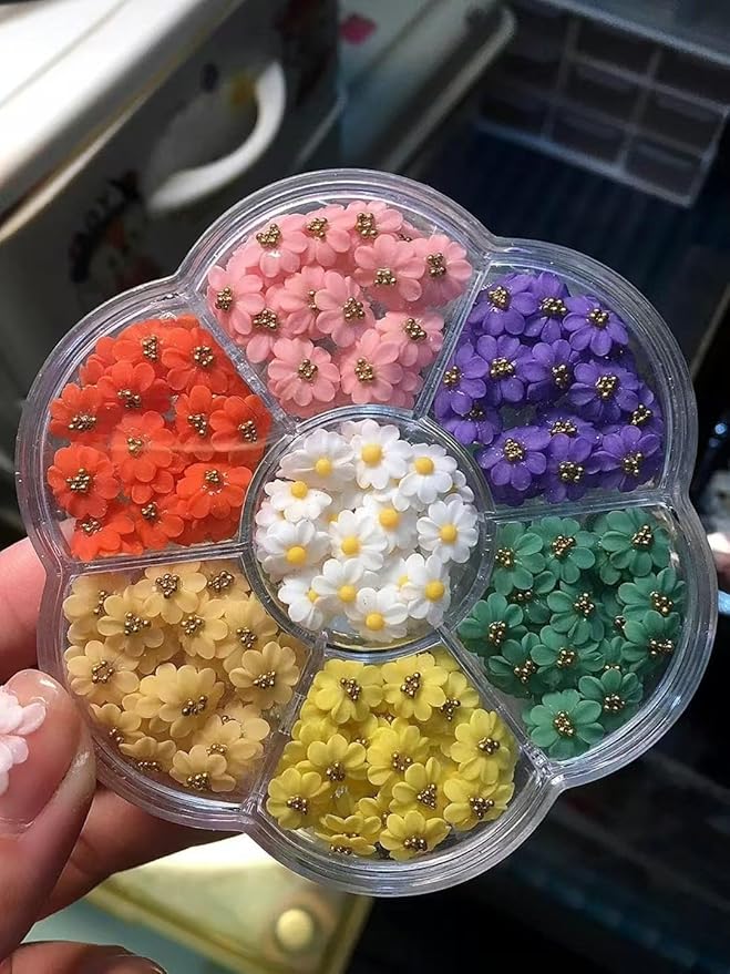 35PCS 3D Handmade Flower Nail Art Charms Y2K Design INS Trendy Handcrafted Colorful Flower Sculpted Floral Nails with Caviar Beads for Women Profession Nail Art Craft Jewelry