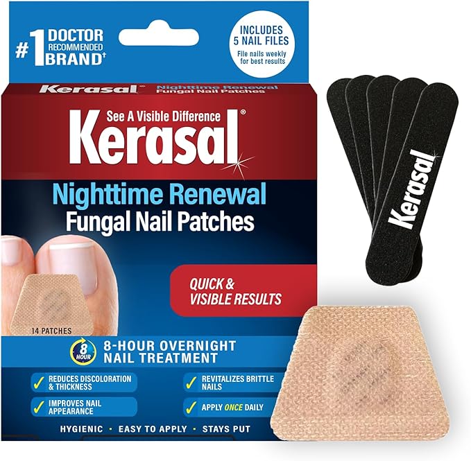 Kerasal Nighttime Renewal Patches + 5 Files - 14 Count (Pack of 1) - Kerasal Nail Repair for Damage, 8-Hour Solution Restores Healthy Appearance (Packaging May Vary)