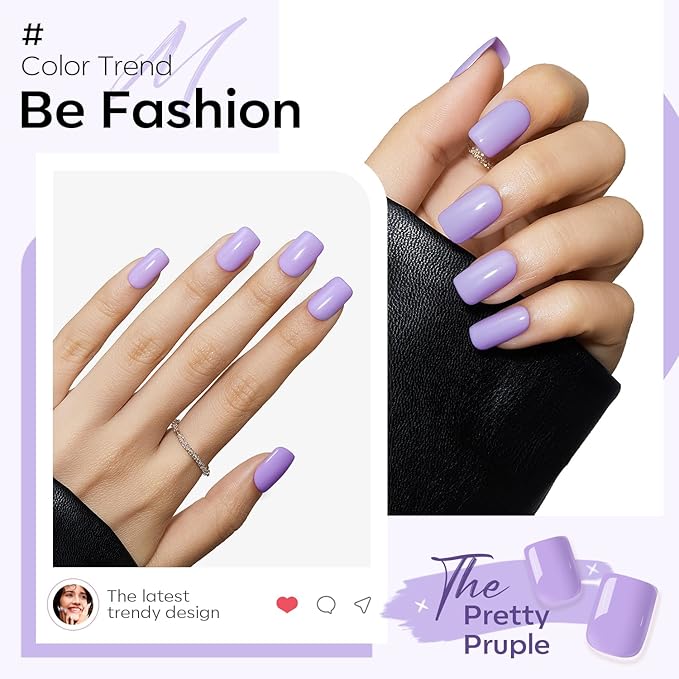 Modelones Purple Press on Nails, Spring Short Square Fake Nails, Reusable Nail Kit with Nail Glue Adhesive Tabs Mini Nail File, Nails Press Ons 32Pcs 16 Sizes, Women Girl Gift