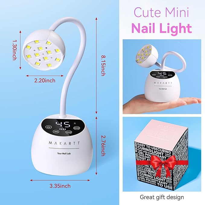Makartt UV LED Nail Lamp - Gooseneck UV Light for Gel Nails Cherie Cordless USB 39mW/cm² LED Gel Lamp with 4 Times & Auto Sensor Fast Flash Curing Light for Salon Use (White)