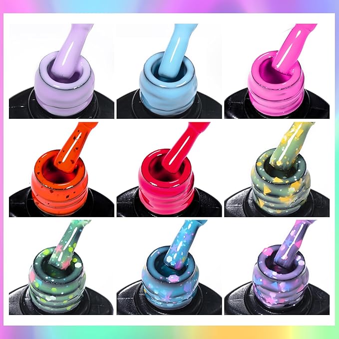 MEET ACROSS 9 Colors Gel Nail Polish + 3PCS Function Gel Nail Polish Kit,Fashion Nail Art Set Design Gifts for Women Manicure Salon (SET16, 12pcs)