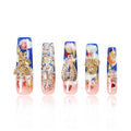 LOVFUL Press on Nails the Palace of Murals| Handmade with Full Covered Crystals| Reusable Fake Nails| Square Mid length 1.7in| H174-L