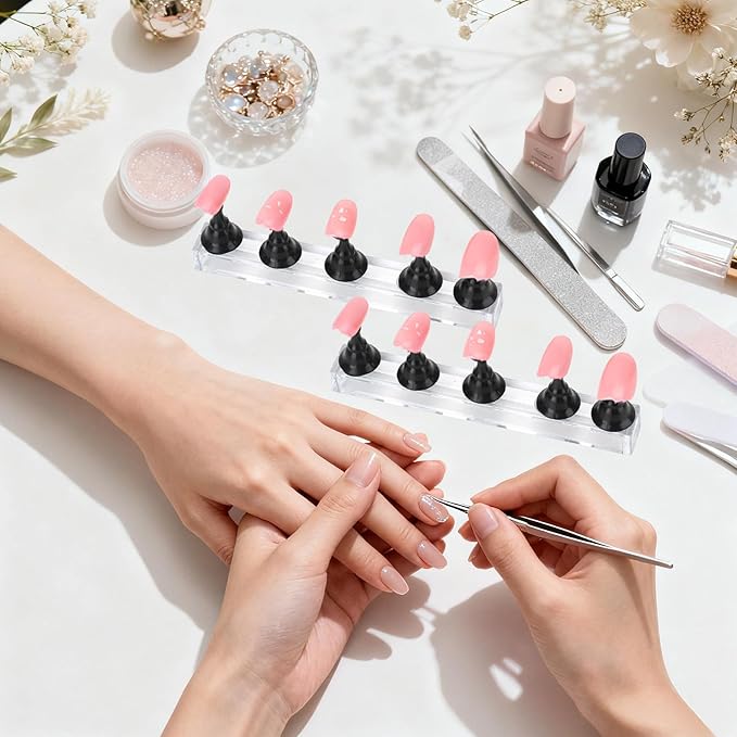 Nail Stand Nail Holder for Painting Nails 2 Sets Press on Nails Stand Display with 96 Pcs Reusable Adhesive Putty Clay Magnetic Acrylic Nailss Art Tools Accessories for Home DIY Salon Supplies Black