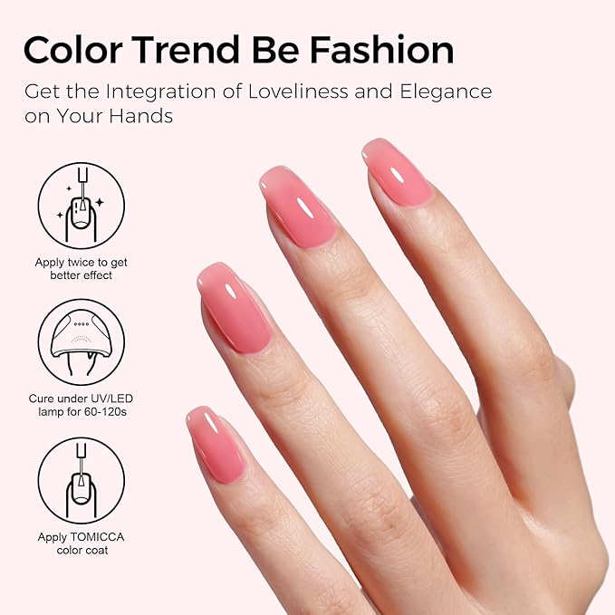 TOMICCA Jelly Gel Nail Polish, 15ml Light Red Jelly Nails Gel Polish, Soak Off UV Led for Cure, Strawberry Red Translucent Colors Long Lasting French Nail Art Manicure Salon For Woman