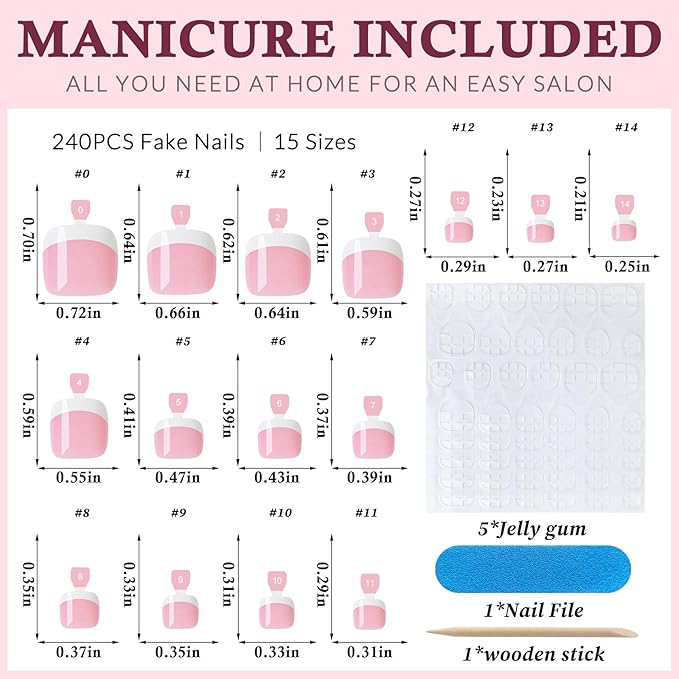 240PC Press on Toenails for Women Fake Toe Press on Nails French Tip Toe Nail Press ons with Sticky Tabs, 12 Size Fake Toenails Press ons Acrylic Toe Nail Tips Kit White Press on Toe Nails-F