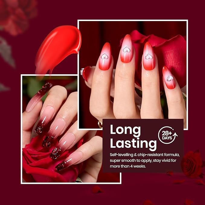 Beetles Red Gel Nail Polish Set Gel Polish 6 Colors Burgundy Red Glitter Purple Soak Off UV LED Art Design Decoration DIY Nail Gifts for Women Poinsettia