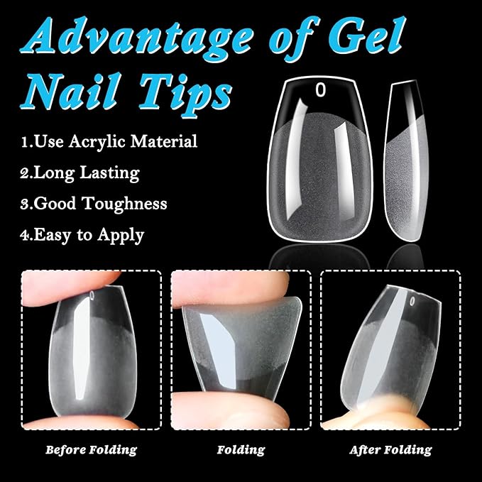 420pc Short Coffin Gel Nail Tips Clear Fake Nails,Clear Press on Nails Short Coffin Soft Gel Nail Tips Acrylic Nail Full Cover False Nail Artificial Fingernail for Nail Extension Press-ons