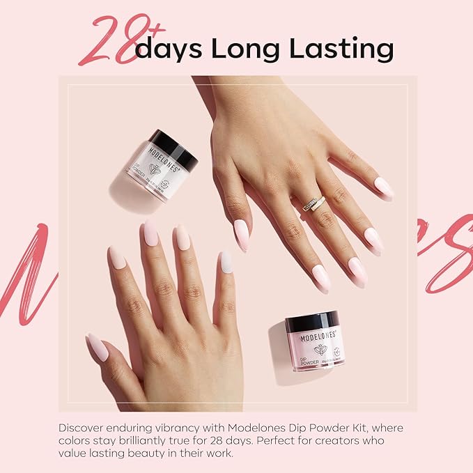 Modelones Pink Dip Powder Nail Kit, 4 Colors White Nude Glitter Dipping Starter Set with Liquid and Complete Accessories for French Nails Art Salon DIY at Home Gifts for Women