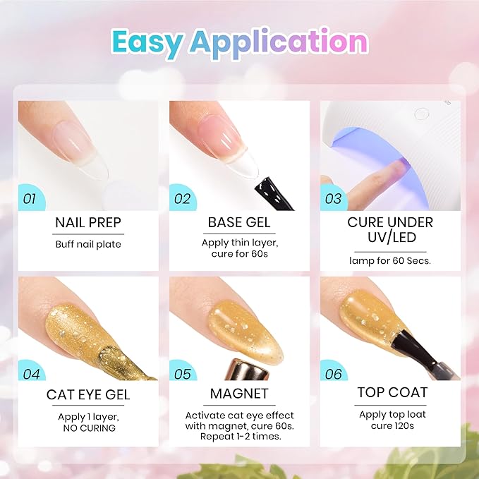 Beetles Bubbly Mixology Cat Eye Gel Nail Polish Set - 8 Colors Pastel Spring Shimmer Glitter Gel Polish Kit Pink Blue Orange Green Yellow Purple Velvet Gel Soak Off UV DIY Manicure Gift for Women