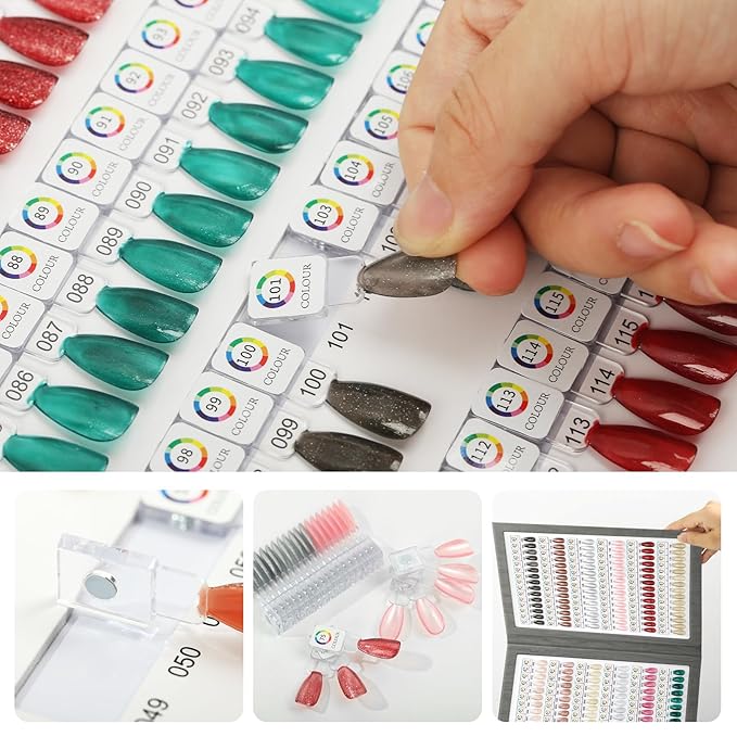 Magnetic Nail Swatch Book,180 Nail Color Display Book with 192 Magnetic Tips,Professional Nail Salon Color Display Book for Easy Preview & Storage