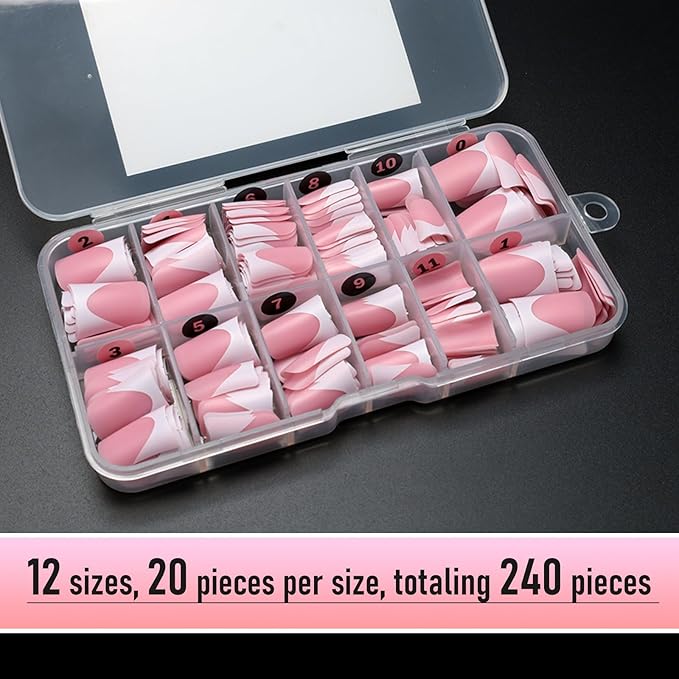 Short Duck Nail Tips French Press on Nails Full Cover Duck Feet Fake Pink Matte False Acrylic Nails for DIY Manicure 12 Sizes 240pcs