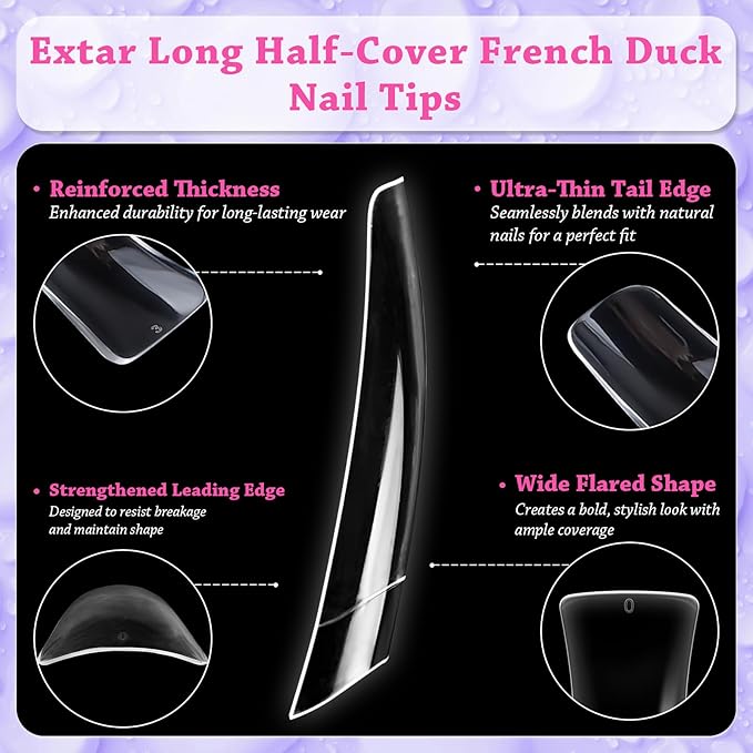 outopen 440pcs Extra Long Duck Nail Tips XXL Feet Clear Flare Nail Tips for French False Nail Extension Y2K Vibe Half Cover Duck Tips for Polygel Acrylic Extension Beginners DIY Manicure,11 Sizes