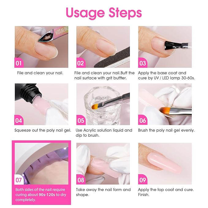 ROSALIND Pink Acrylic Poly Extension Gel, 2 PCS 2oz/60ml Poly Nail Gel kit for Clear Nail Art Decoration, Builder Clear Gel Thickening Tube Easy to DIY Use Need UV Lamp