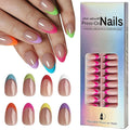 216 Pcs French Tip Press on Nails - Almond Fake Nails - French False Nails Press ons - Red Green Pink 9 Color Acrylic Reusable Glue on Nails - Short Stick on Nail for Women Manicure