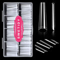 500Pcs XXL No C Curve Coffin Tips for Acrylic Nails Professional Set, Clear Half Cover Long Fake Nails, Ballerina Shaped French Tips for Salon and DIY Art 10 Sizes