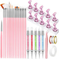 Nail Art Tools Set, Nail Stand, Nail Art Brushes, Nail Dotting Tool and Sculpture Pen, Nail Holder for Press on for Painting Practice, Nail Brushes for Nail Painting, Drawing, Sculpting