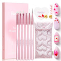 Beetles Nail Art Brushes 6pcs – Cherish Nail Art Tools Liner Brushes for Nails Dotting Tool Gradient French Manicure Design Pen with Heart Palette Brush Holder Pouch Bag, DIY Gift for Women