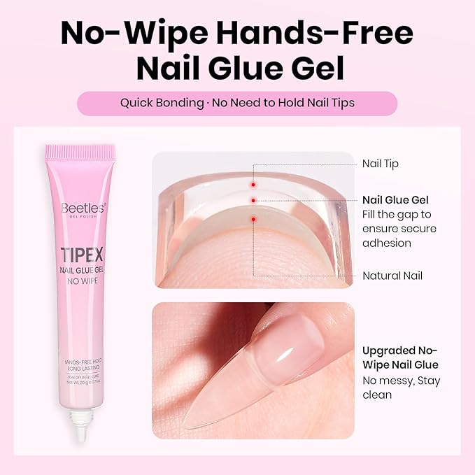 Beetles Tipex Lite Nail Tips Kit with Dehydrator & Primer, Medium Stiletto Full Cover Clear Nails 256PCS 16 Sizes, Mini UV Lamp, 20g Solid Nail Glue, Base & Top Coat, All-in-One Nail Starter Kit