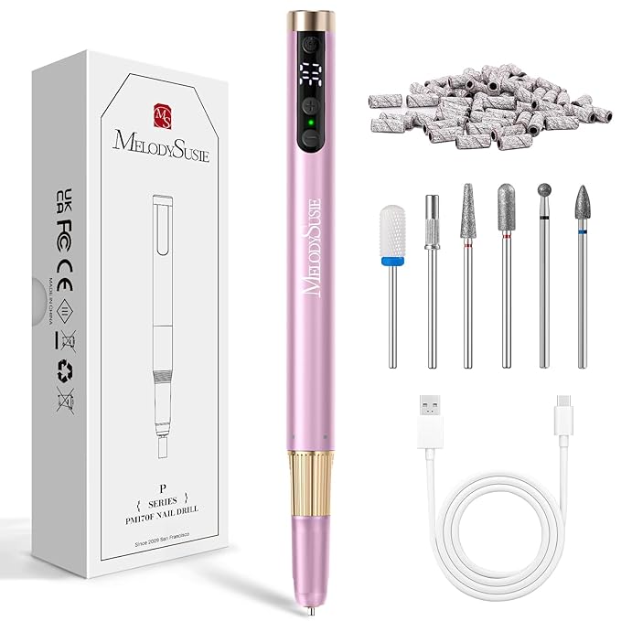 MelodySusie Pen-Shaped Ultra-Slim Cordless Nail Drill,PM180G 30000RPM Portable Rechargeable Electric File with Rotary Lock Design for All Manicure,Shaping & Acrylic Gel Removal for Advanced Home Use