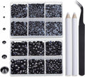 Bymitel Hotfix Crystal Rhinestones Round Gems for Crafts,Mixed 6 Sizes with Wax Pencil Kit, Black 1.6-6.3mm SS4-SS30/8000pcs