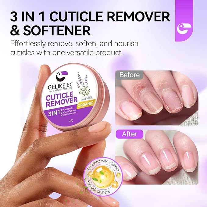 Gelike EC Cuticle Remover Cream Softener - Lavender Infused Professional Strength - Salon Grade Cuticle Treatment for Nail Technicians - Repairs Damaged Nails & Prevents Hangnails