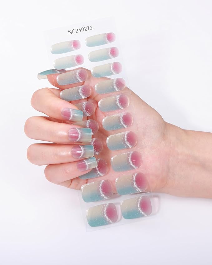 Semi Cured Gel Nail Strips - 20pcs Glaze Gel Stickers, Salon Quality DIY Wraps, Easy to Apply, UV Light Required