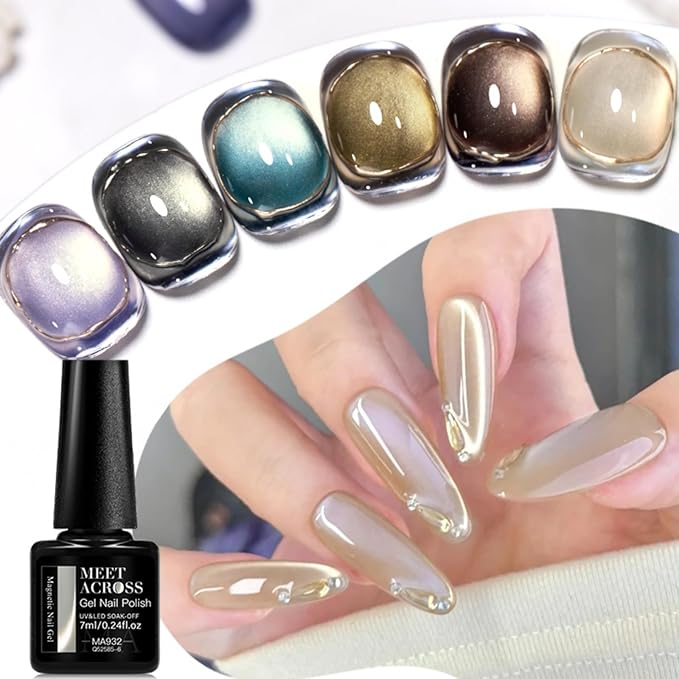8 Color Magnetic Cat Eye Gel Polish Set - Holographic Magnetic Nail Polish with Magnetic, LED Lamp Compatible, Salon-Quality Long-Lasting Gel Polish Kit for Home, Multi-Color Shimmering Hues