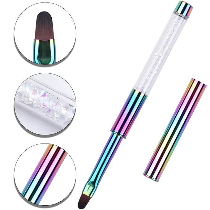 1Pcs Oval UV Builder Gel Nail Brush Rhinestone Handle Professional Nail Art Tool for Polygel Hard Gel