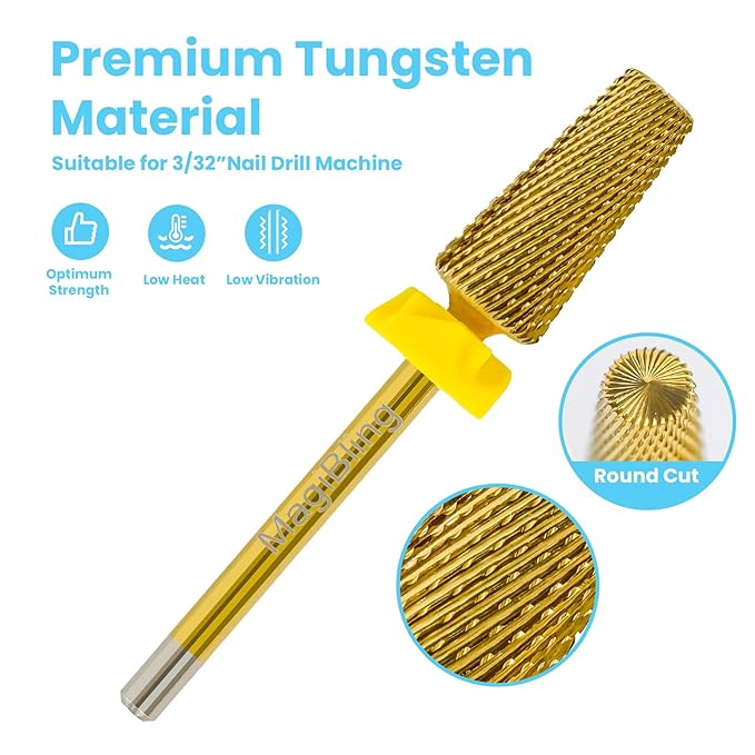 6.6mm Large Tapered Barrel 5-in-1 Nail Drill Bit, 3/32" Safety Cross-Cut Tungsten Carbide Efile Bit for Fast Gel & Acrylic Removal, Two-Way Rotation, Professional Nail Tech & Beginner Bit, Extra Fine