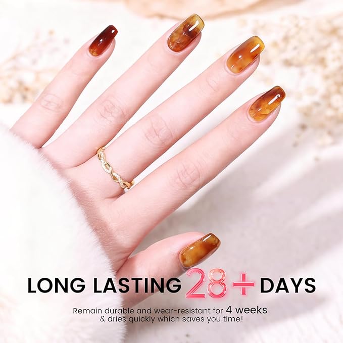 6PCS 18ml Fall Gel Nail Polish Set- Hema Free Amber Chic Jelly Soak off Gel Polish Set with Swatch Board - Yellow Red Brown Translucent Gel Colors Nail Art Manicure Salon DIY at Home for Women Girl