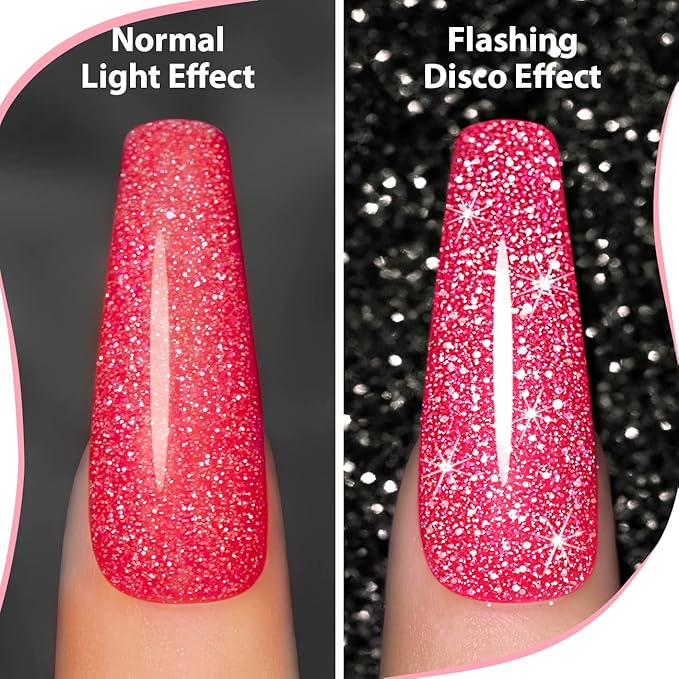 RARJSM Gel Liner Nail Art Reflective Glitter Gel Nail Polish Thin Brush Silver Neon Hot Pink Flash Diamond PaintedGel 2PCS Set Soak off Curing Requires 8ml for Home Salon Diy Nail Design Decoration