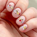 Spring Press on Nails Short Square Fake Nails with Colorful Flower | Bee Designs False Nails Glossy Nude Glue on Nails Reusable Press ons Stick on Nails for Women Manicure 24Pcs