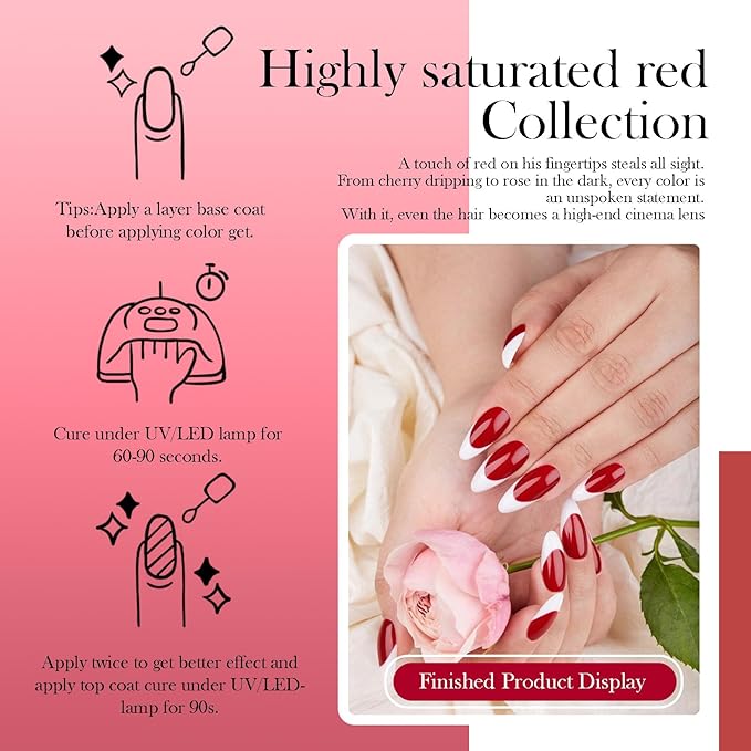 CAMILA ¿ 6pcs 15ml Hema Free Tpo Free Gel Polish Set Deep Cherry Red Color Long Lasting Gel Nail Polish Kit Soak Off Gel Polish Big Bottle Manicure Salon | Crimson color B