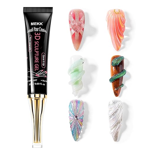 MEKK 3D Nail Gel,15g Sculpting Gel for Nail Art,No Wipe Clear Glue Designs,Molding,and Decoration,Nail Art Glue for Building,Carving,and Creating Intricate DIY