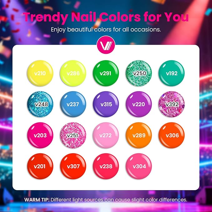 VANREESA 24 Pcs Gel Nail Polish Set -Bright Colors Gel Polish with Base Coat & 4 Effects of Top Coat Bright Yellow Orange Pink Red Green Blue Purple Gel Polish Set Nail Kit Gifts for Women Girls