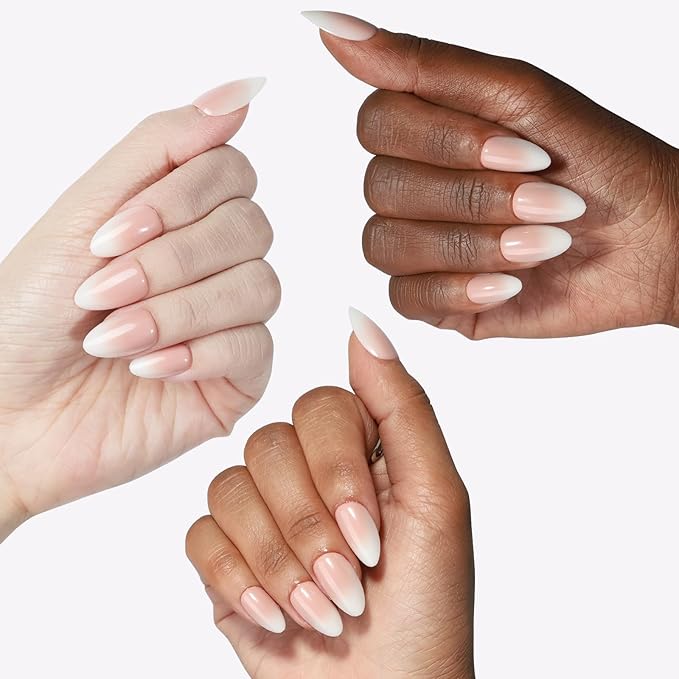 Peach Pink Ombre Press On Nails Short 16 Sizes Almond Fake Nails Glossy 32pcs, Nail Glue Included