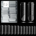 120 Pcs Poly Extension Gel Dual Nail Forms With Scale Builder Coffin Nail for Gel Manicure Art Design Salon DIY at Home (Long Square Head Frosted Dual Forms Set)