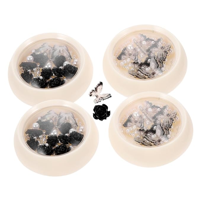 5sets Black Nail Rhinestones Pearl Rhinestones Flatback Nail Charms Art Gems Studs 4boxes * 5