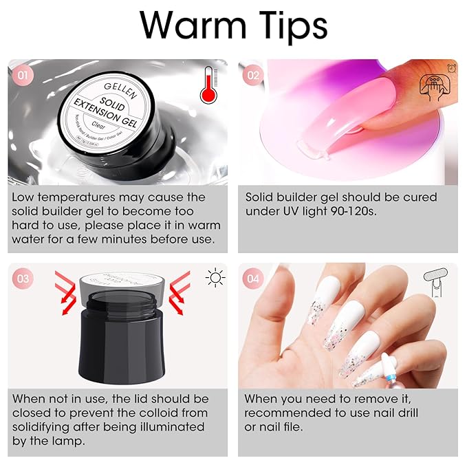 Gellen Clear Solid Builder Gel for Nails, Multifunctional 3D Sculpting Gel for Nail Art