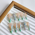 French Tip Press On Nails Long Stiletto,10 Pcs Handmade Acrylic Fake Nails Press Ons Salon Design Stick On Nails,Luxury UV Gel Glue On Nails with 3D Rhinestone (039Blue, M)