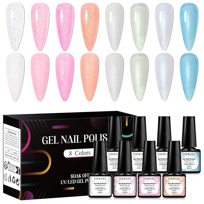 Rubber Base Builder Colors Set, Brocade Pink White Strengthener Builder Extension Gel Polish Pearlescent Off-white Blue Milky Soak Off UV LED Gel Nail Kit Manicure Gift