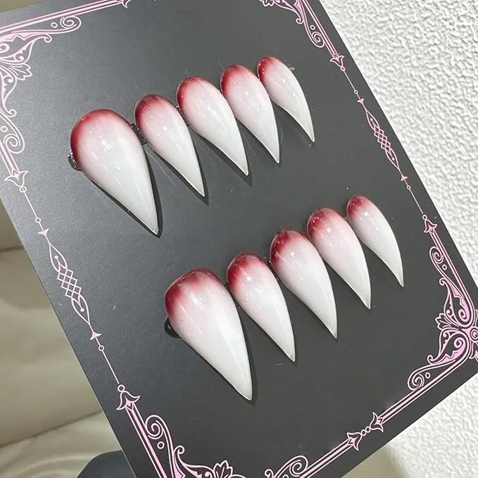 Halloween Press Claw on Nails Long Short Medium Curved Stiletto Handmade Gothic Design Horror Vampire False Nails Dragon Cat Claw Press on Nails Glossy Glue on Nail Thick Acrylic False Nails