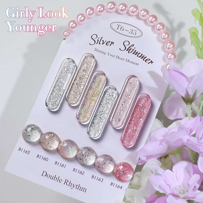 Double Rhythm 0.5Oz Glitter Gel Polish Shimmer Reflective Color for Nail Art Salon DIY Soak Off 15ml Nail Lamp Gel Polish at Home (Pastel Pink-B1163)