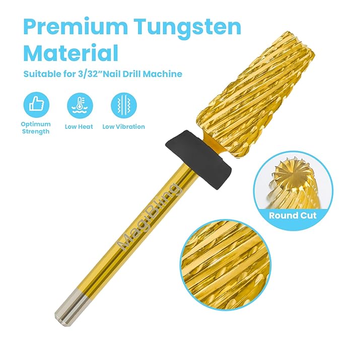 6.6mm Large Tapered Barrel 5-in-1 Nail Drill Bit, 3/32" Cross-Cut Safety Tungsten Carbide Efile Bit for Fast Gel & Acrylic Removal, Two-Way Rotation, Nail Tech & Beginner Bit, Titanium, Extra Coarse