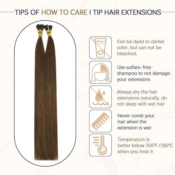 RUNATURE Brown I Tip Hair Extensions Human Hair 100 Strands Itip Hair Extensions Real Soft Hair Cold Fusion Can Be Styled with Heat 16 Inch 50G #4 Medium Brown