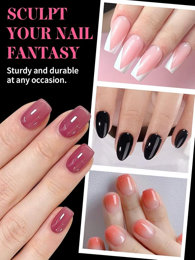 EBANKU 120pcs Dual Nail Forms for Poly Extension Gel, 2 In 1 Reusable Nail Molds, 12 Sizes, Almond & Square, Clear, Glossy Finish