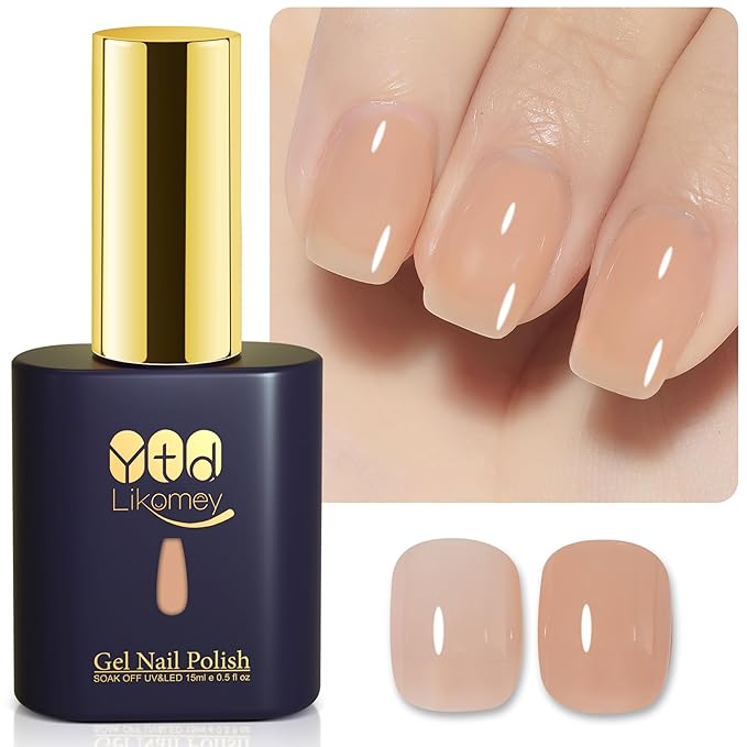 YTD Likomey Nude Gel Nail Polish,15ml Sheer Pink Translucent Neutral Jelly Salon Home DIY Nails Art Manicure UV Nail Gel Varnish,LS446