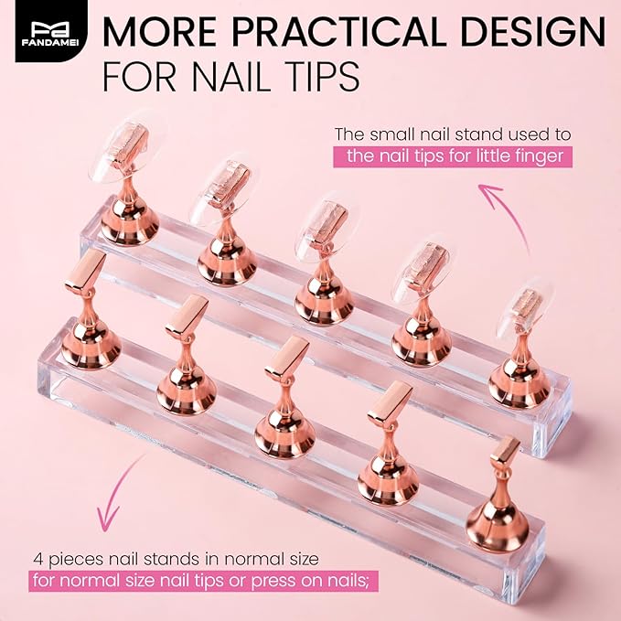 Fandamei Metallic Nail Stand, Nail Holder For Painting Nails, Nail Kit, Press On Nail Stand, Nail Stand For Press Ons, Nail Tools For Nail Art, Nail Design Tools, Nail Art Tools, Rose Gold
