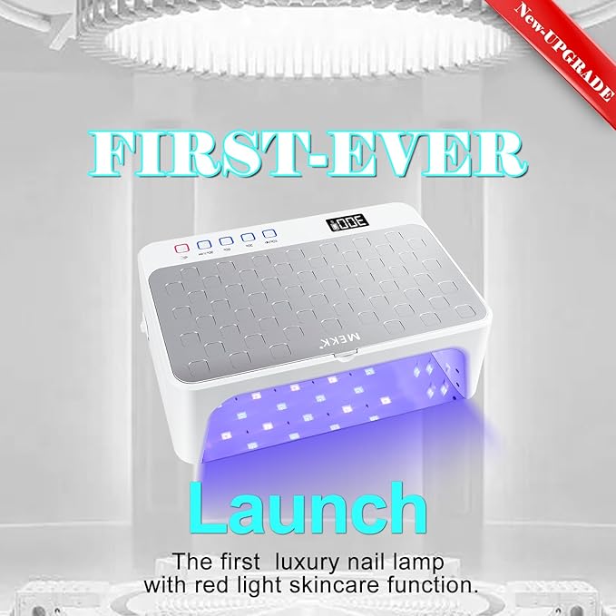 MEKK Professional UV LED Nail Lamp - Luxury Cordless UV Light for Gel Nails with Red Light Skincare,4+2 Timer Modes,Two-Hand Design, Nail Lamp for Salon & Home-White